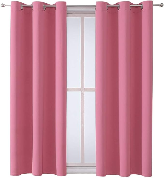 ChrisDowa Grommet Room Darkening Curtains for Bedroom and Living Room - 2 Panels Set Thermal Insulated Blackout Curtains (Pink, 38W x 45L)