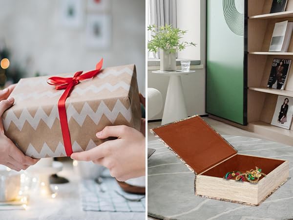Vintage Style Wooden Decorative Book Box - Faux Leather, Christian Cross Pattern, Gift Idea