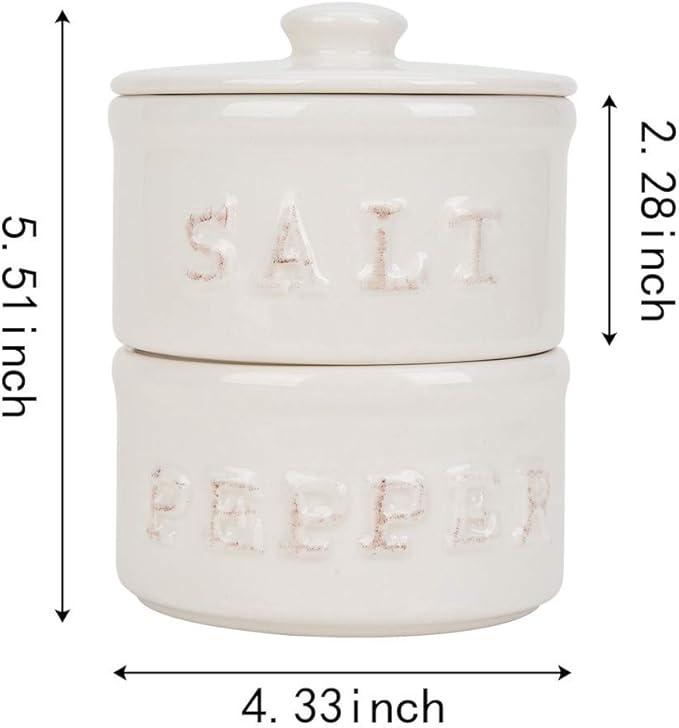 Vintage Ceramic Salt and Pepper Shaker Set Condiments Cellar Stacking Bowls With Lid