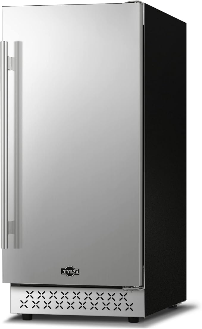 Tylza Beverage Refrigerator 15 Inch Wide, Mini Fridge Stainless Steel Under Counter Beverage Cooler, 130 Cans Beer Fridge with Built-in and Freestanding Beverage Fridge