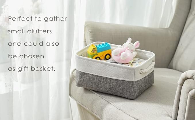 TheWarmHome Organization and Storage Basket for Shelves - 12x8x5.2 inch 1 Pack Fabric Storage Cubes, Collapsible Storage Bins for Closet Organizer Gift Cloth Toy (White & Grey)