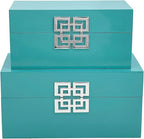 Galt International Large & Small Decorative Storage Box w/Hinged Lid - Classic Design Wood Decor Boxes with Geometric Opening Clasp - Storage for Bedroom and Home - Set of 2 (Blue)