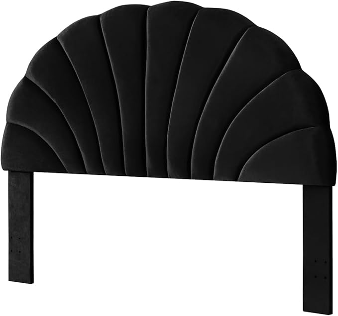 24KF Stunning Crown Design King Headboard, Upholstered Soft Velvet Petal Pattern Headboard King/CA King-Black