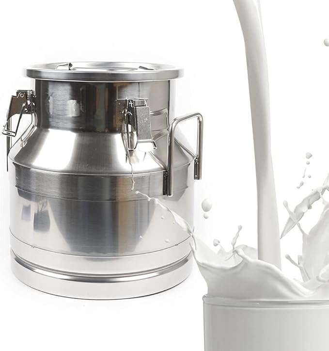 Stainless Steel Milk Can, 20 L/5.25 Gallon Heavy Duty Airtight Storage Canister Milk Bucket with Lid, Embedded Silicone Milk Jug Wine Pail Water Cereals Bucket with Three Latches and Two Handles