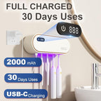 UV Toothbrush Sanitizer Holder for 4 | Wall Mounted Toothbrush Holder for Bathroom with Fan Drying | USB Rechargeable Toothbrush Cleaner & Sterilizer, No Drill Install, Modern Design (White)