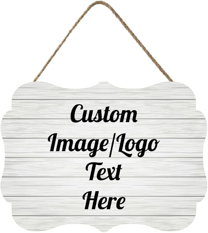 Personalized Wooden Welcome Sign for Front Door - Customized Home Decor With Image/Text - Hanging Farmhouse Decorations for Home Office - 11.2 * 8 Inch