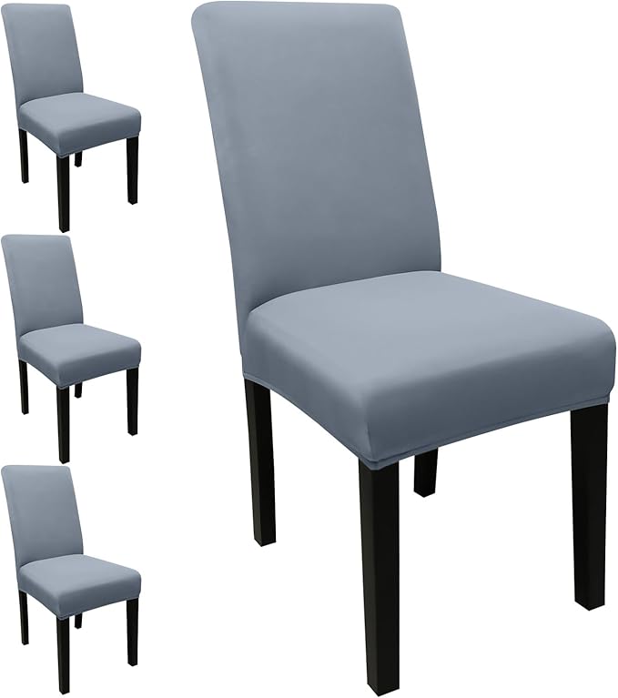 JQinHome 4 Pcs Dining Chair Slipcover, High Stretch Removable Washable Chair Seat Protector Cover for Home Party Hotel Wedding Ceremony(Light Grey)