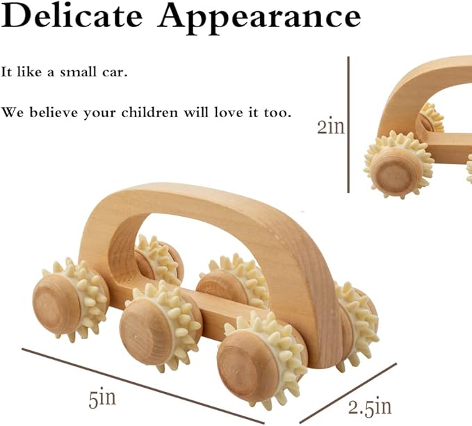 Handheld Massage Roller for Sore Muscle, Wood Therapy Massage Tools for Body, Wooden Fascia Roller for Deep Tissue, Lymphatic Drainage Massager for Legs/Thighs/Butt