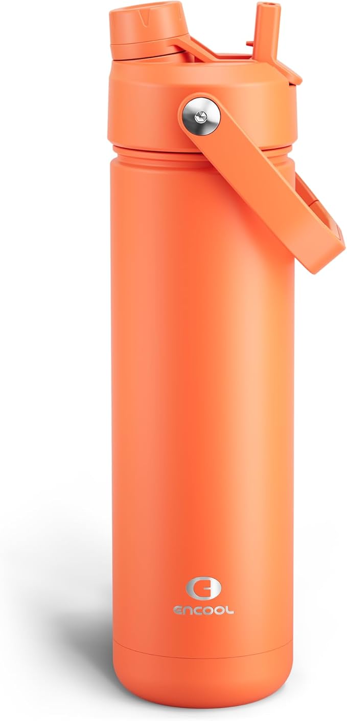 Insulated Water Bottle with Straw Stainless Steel Water Bottle, Leak-Proof, BPA-Free, Double Wall Vacuum Keeps Cold for 24 Hours for Sports, Travel, School (26 oz, Moderate Orange)