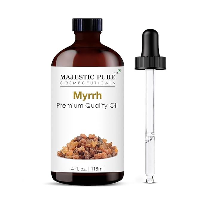 Majestic Pure Myrrh Essential Oil with Glass Dropper - Huge 4 Fl Oz - 100% Pure and Natural Myrrh Oil - Premium Grade Essential Oils for Diffuser, Aromatherapy, Soap and Candle Making