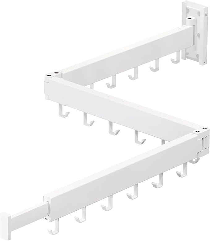 Clothes Drying Rack,Laundry Space Saver Wall Mounted,Retractable,Collapsible(Tri-Fold), White Color Rack Clothing