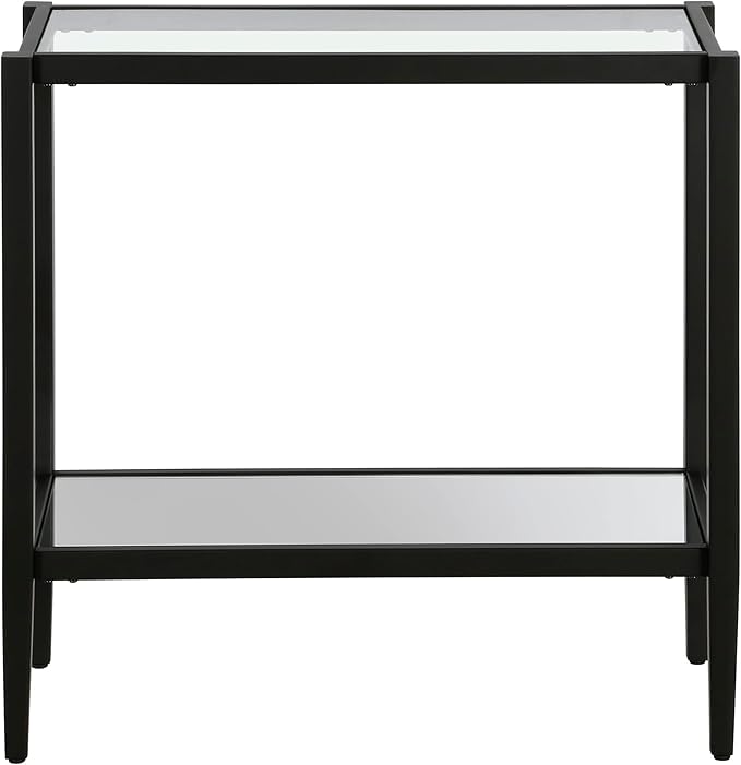 Henn&Hart 24" Wide Rectangular Side Table with Glass Shelf in Blackened Bronze, Table for Living Room, Bedroom