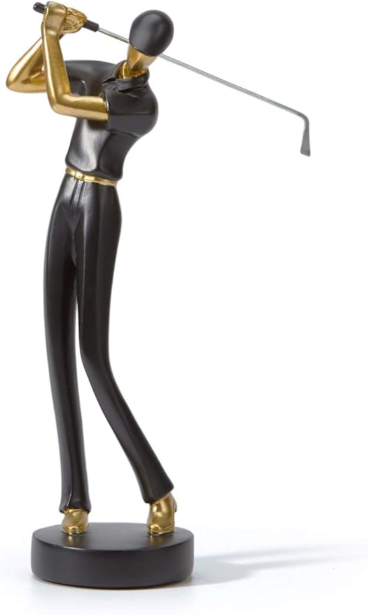 HAUCOZE Golf Figurine Statue Golfer Decoration Arts Home Decor Sculpture Polyresin Black 9.6 inch
