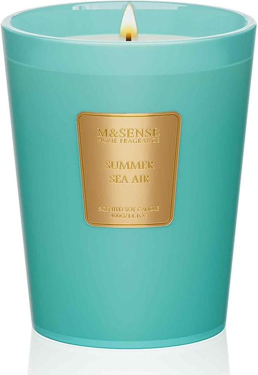M&SENSE Summer Sea Air Scented Candle Home Decor, Natural Soy Wax,4.1oz 60 Hours Long Lasting Slow Burning, Aromatherapy Candle for Stress Relief