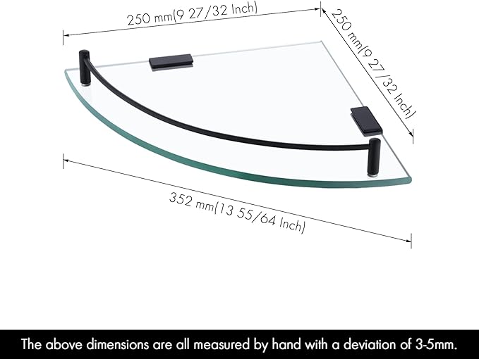 KES Bathroom Glass Corner Shelf Tempered Glass Shelf with Rail Wall Mount Corner Shelf SUS 304 Stainless Steel Matte Black 2 Pack, BGS2101A-BK-P2