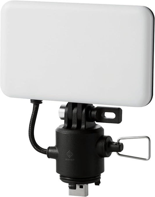 ELECOM NESTOUT Outdoor Camping LED Panel Flashlight w/Mini Tripod, Dimmable USB Powered LED Light, IP44 Water Dust Resistant, 30-1000 Lumen, Portable Lantern for NESTOUT Power Bank, Black (Flash-1)