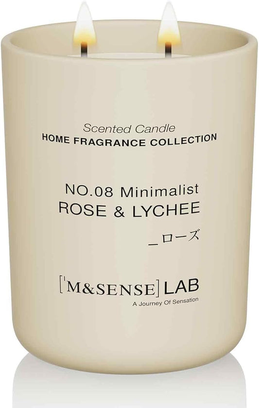 M&SENSE Natural Soy Candle| Rose & Lychee | 16.6 oz, 95H Burn | Minimalist Scented Candle for Relaxation, Gifting, Home Décor | for Bedroom, Office, Party Large