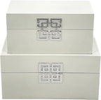 Galt International Storage Box Set Decorative Storage Box w/Hinged Lid Classic Design Wood Decor Boxes with Geometric Clasp Storage for Bedroom & Home - Set of 2 (White & Silver)