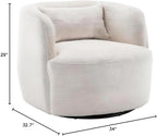 KINWELL 34" Wide Boucle Swivel Barrel Chair, No Assembly Round Upholstered Armchair Accent Chair Single Sofa Chair with Toss Pillow for Living Room and Bedroom, Beige