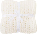 Bigacogo Chunky Knit Throw Blanket for Couch, 40x40 inches, 100% Hand Knitted with Thick Jumbo Chenille Yarn, Cozy Soft Large Rope Knot Cable Crochet Blankets for Sofa Bed Living Room, Ivory