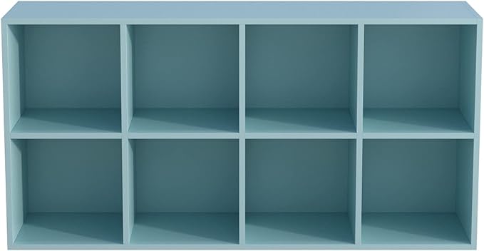 8-Cube Storage Shelf Bookcase - Wooden 4-Tier Floor Standing Open Bookshelf, Modern TV Stand up to 55 Inchs for Home and Office, Light Blue