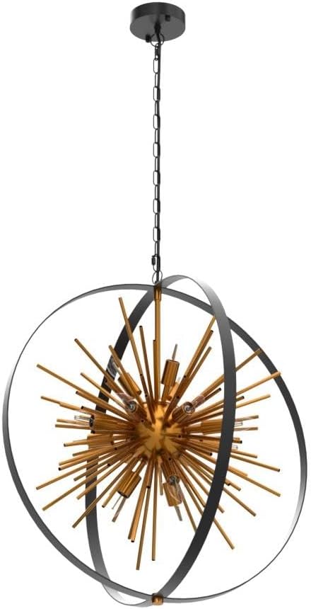 23.2'' Black Gold 12-Light Globe Sputnik Chandelier Modern Industrial Adjustable Hanging Ceiling Firework Pendant Light Fixture for Entryway Foyer Bedroom Dining Living Room Hallway