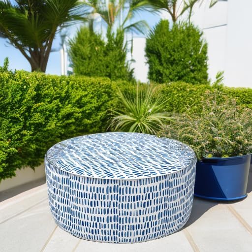 LVTXIII Outdoor Inflatable Ottoman Stool, Patio Water Repellent Footrest Stool with Handle, Portable Outside Round Ottoman for Patio Garden, Camping or Home Use, 21"x21"x9", Blue Pebble