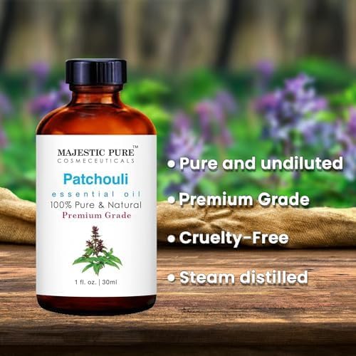 Majestic Pure Patchouli Essential Oil with Glass Dropper - 1 Fl Oz - 100% Pure and Natural Patchouli Oil - Premium Grade Essential Oils for Diffuser, Aromatherapy, Soap and Candle Making