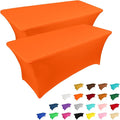 IVAPUPU 2 Pack 6FT Table Cloth for Rectangular Fitted Events Stretch Orange Table Covers Washable Spandex Tablecloth Protector for Party, Wedding, Cocktail, Banquet, Festival