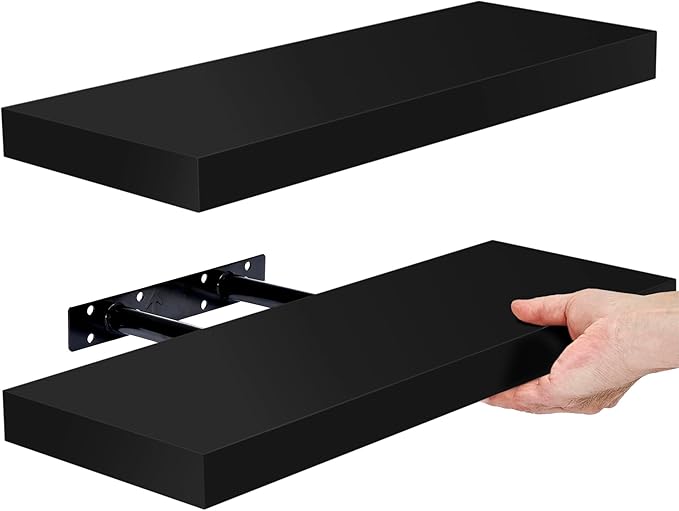 Sorbus Floating Shelves for Wall, Bathroom Shelves Wall Mounted for Kitchen, Bedroom, Bathroom Storage Over Toilet, Hanging Book Shelf for Wall Home Decor Living Room (Black, 2 Pack)