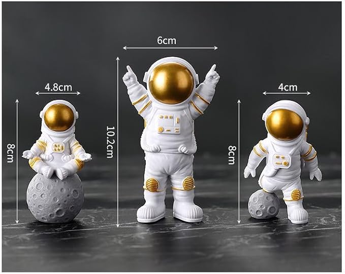 4 Pcs Gold White Astronaut Statues Set, Spaceman Sculpture Figurines Home Ornament Cake Toppers Gift