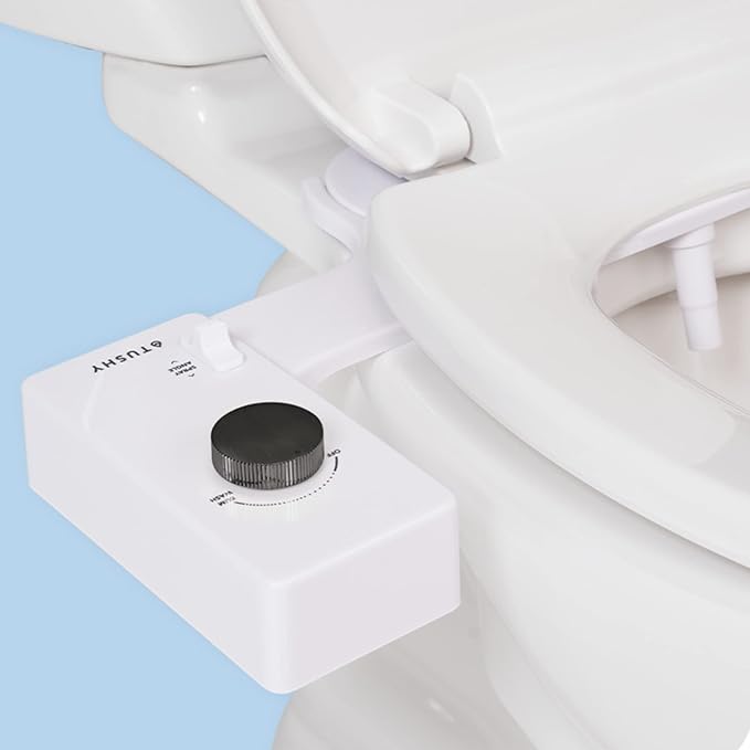 TUSHY Classic 3.0 Bidet Toilet Seat Attachment - A Non-Electric Self Cleaning Water Sprayer with Adjustable Water Pressure Nozzle, Angle Control & Easy Home Installation (White/Gunmetal)