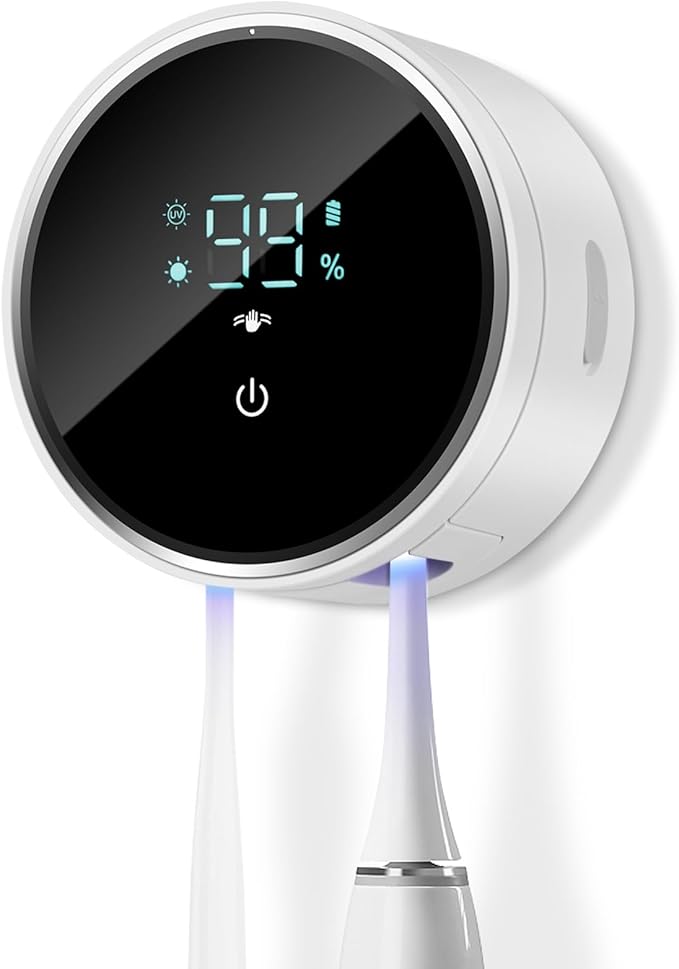 Toothbrush Holder and Cleaner for Bathroom,Minimalist Desktop and Wall Mounted Electric Toothbrush Razor Holder, Automatic Open Close Cover, Clean, Dry for Home Business Travel