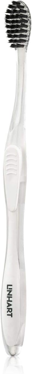 LINHART Extra Soft Toothbrush – Teeth Whitening Toothbrush with Multi Length Bristles, White with Black Bristles, 1 Pack