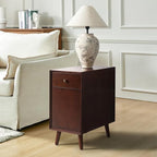 HULALA HOME End Table with Drawer and Charging Station, Modern End Table with USB Ports and Outlets, Wooden Side Table with Storage-Walnut