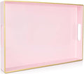 Large Pink Rectangular Decorative Tray – Plastic Serving Tray with Handles for Coffee Table, Ottoman, Living Room, 15.7” x 11.8” x 1.6