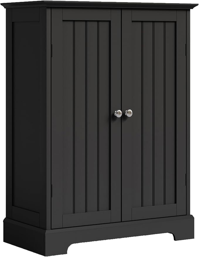 ChooChoo Bathroom Floor Cabinet, Modern Bathroom Storage Cabinet with 2 Doors and Adjustable Shelves, Freestanding Cupboard for Living Room, Black