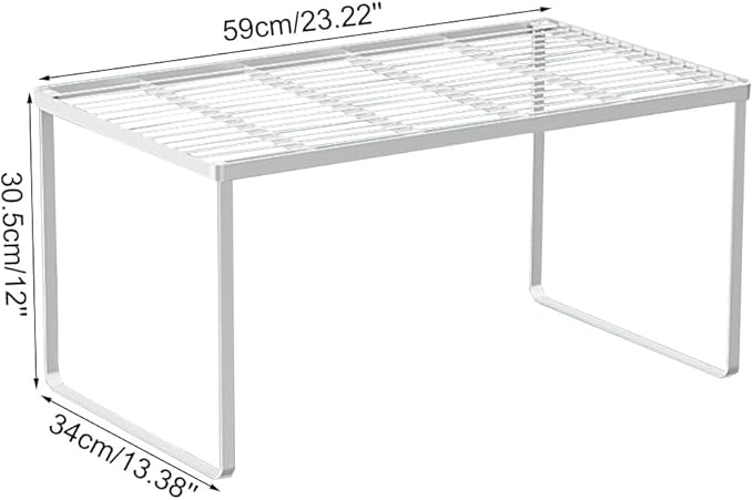 Kitchen Cabinet Storage Shelf Stackable Wire Spice Rack Organizer Heavy Duty Space Saver for Bathroom Bedroom Closet Laundry Room Office Countertop - White, Pack 1