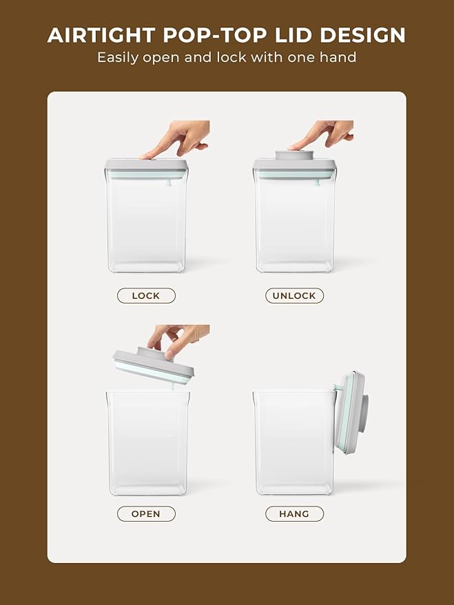 Airtight Pop Food Containers, 2-Piece Leakproof Cereal Containers Pantry Storage Containers with Lids - (2.0 Qt & 0.9 Qt)