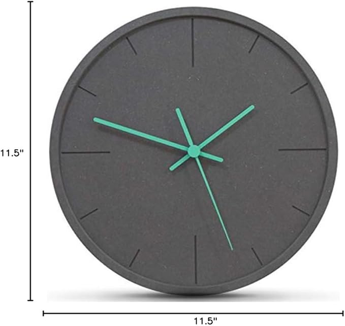 Stephanie Imports Modern Minimalist Dark Concrete Silent Wall Clock (Teal Hands)