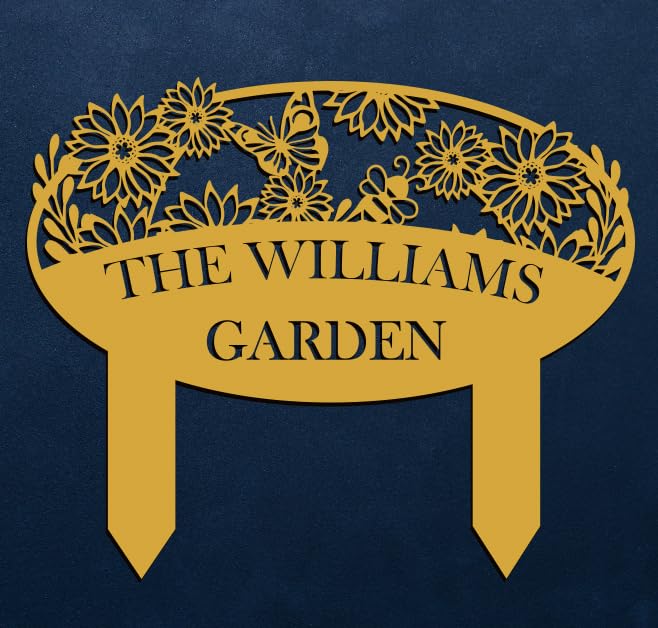 Custom Metal Garden Sign, Flower Sign with Stakes, Personalized Garden Decor for Outside, Garden Family Name Sign, Outdoor Steel Yard Sign, Large Patio Garden Sign Art, Housewarming Gift