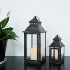 NEEDOMO Lanterns Decorative Outdoor&Indoor, Set of 2 Large Bronze Metal Lantern Decor with Glass, Candle Holder for Porch, Patio, Garden, Balcony, Wedding, Table Centerpiece Decorations