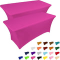 IVAPUPU 2 Pack 8FT Table Cloth for Rectangular Fitted Events Stretch Fuchsia Table Covers Washable Cover Spandex Tablecloth Protector for Party, Wedding, Cocktail, Banquet, Festival
