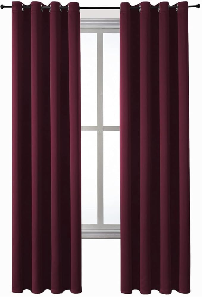 ChrisDowa Grommet Blackout Curtains for Bedroom and Living Room - 2 Panels Set Thermal Insulated Room Darkening Curtains (Burgundy Red, 52W x 72L)
