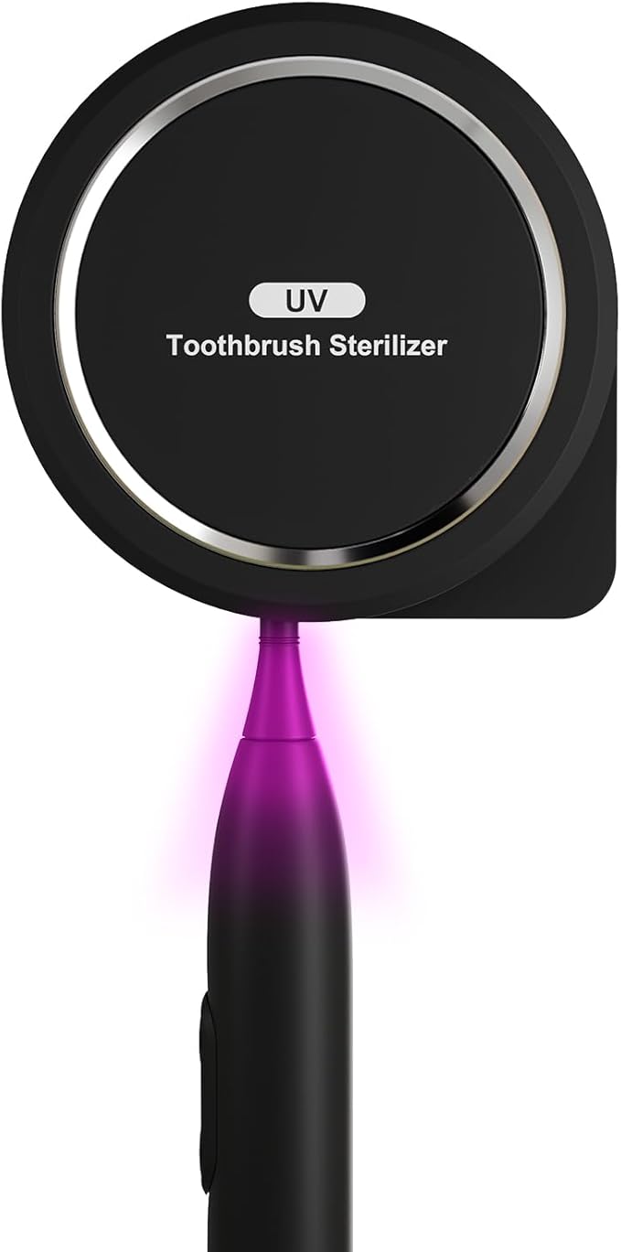 UV Toothbrush Sanitizer Holder, Toothbrush Sanitizer and Holder Cover Caps with Fan Drying, Rechargeable Portable Toothbrush Cleaner Case Fits Most Electric and Manual Toothbrushes (Black)