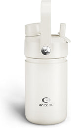 Kids Insualated Water Bottle with Straw - 12oz Stainless Steel Water Bottle with Dual Spouts, Leak-Proof, BPA-Free, Double Wall Vacuum Keeps Cold for 24 Hours for Sports, Travel, School (Cream Moon)