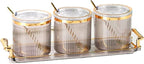 Acrylic Condiment Spice Jars,Condiment Spice Box With Lids and Spoons and Tray,Clear Plastic Condiment Canisters,Seasoning Box 3 Pack,Seasoning Box Set for Kitchen to Storage Salt,Paprika,Sugar