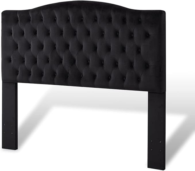 24KF Upholstered Tufted Button Velvet Headboard,Comfortable Fashional Headboard Queen/Full Size,Black
