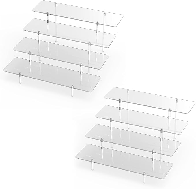 Acrylic Display Riser Stand Shelf Clear 4 Tier Cupcake Stand Perfume Display Holder Figures Desktop Decoration and Organizer Showcase Toys Retail Display Rack Candy Dessert Buffet 4 Steps Collection
