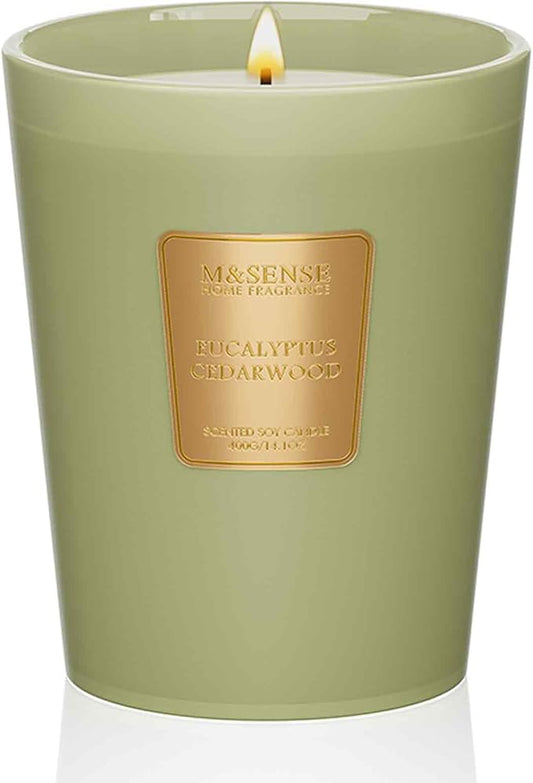M&SENSE Eucalyptus Cedarwood Scented Natural Soy Wax Candle, 14.1oz 60 Hours Long Lasting Slow Burning Candles for Home Decor, Aromatherapy Candle for Stress Relief